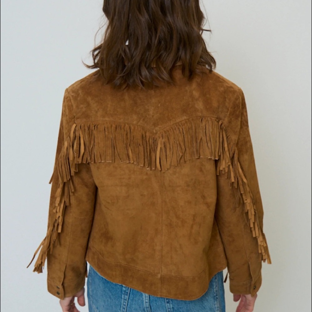 Central Park West Fringe Suede Jacket - Cognac Brown - Picture 2 of 10